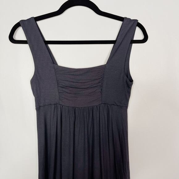 Three Dots Small Gray Ruched Square Neck Jersey Dress Casual Micromodal Stretch - Picture 5 of 9